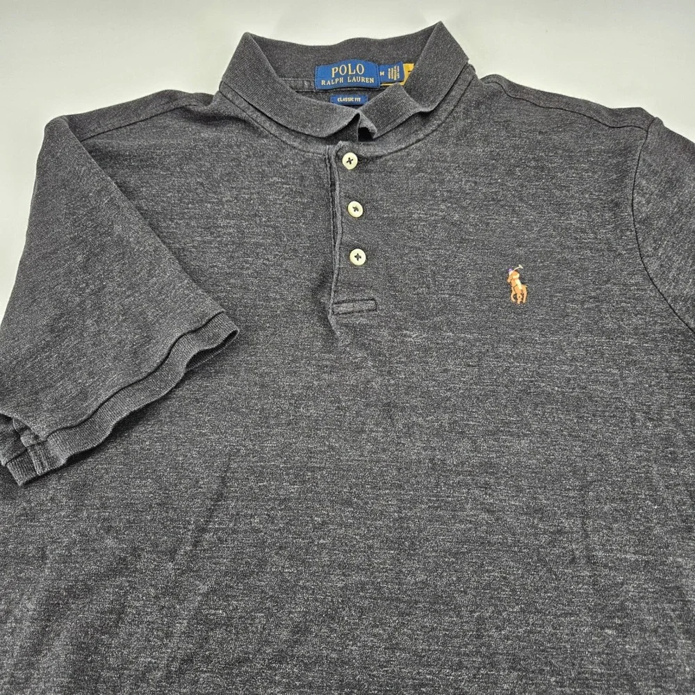 Polo Ralph Lauren Mens Classic Fit Polo Shirt Gray Heather Cotton Medium M